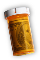 A one hundred dollar bill rolled in a prescription medicine bottle